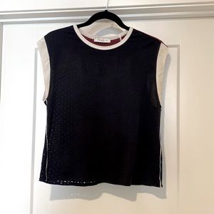 Sandro red cream and blue top